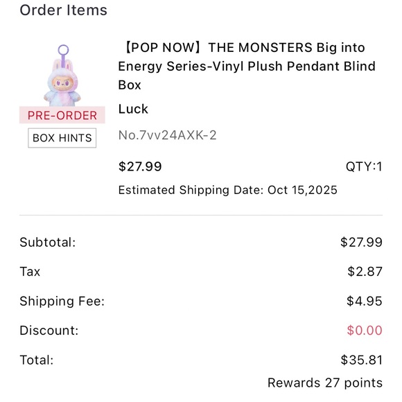 Pop Mart Big into Energy - LUCK - Vinyl Plush - unopened/digitally unboxed - Picture 4 of 6